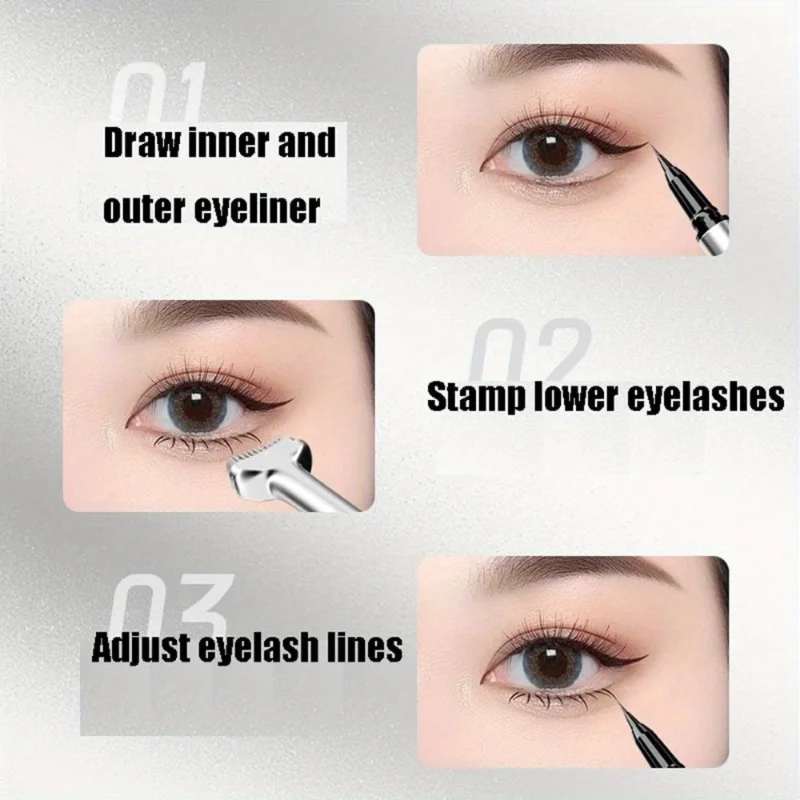 Reusable Eyelash Ink Seal Pen 2 In 1 Lower Eyelash Stamp Tool Fast Dry Black Brown Liquid Eyeliner Pen Natural Simulation Makeup