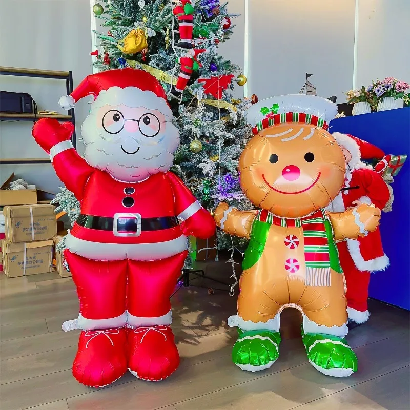 Christmas Large Standing Balloons 3D Inflatable Aluminum Foil Balloon Santa Claus Snowman Xmas Party Home Decors Supply Kid Gift