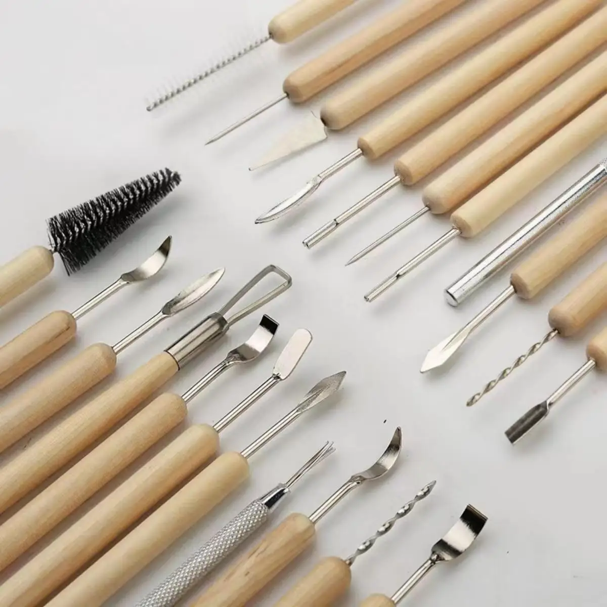 11Pcs Pottery Tools Clay Sculpting Carving Tool Set Wooden Ceramics Smoothing Shaper Tools for Potters Handle Carving Modeling