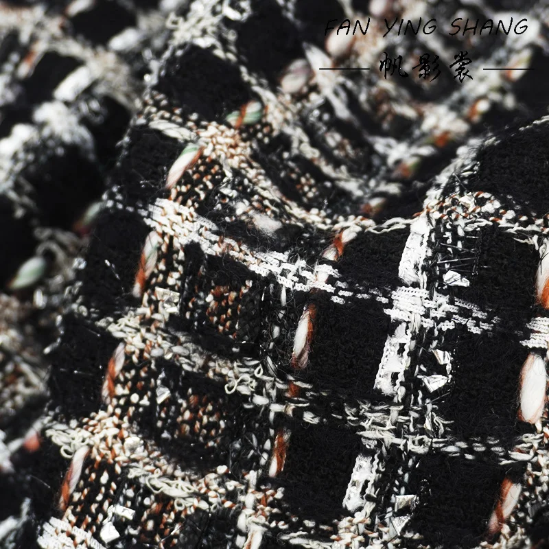 

2025 Черно-белая кофейная клетчатая шерстяная твидовая ткань для платья, пальто Telas Costura Tissus Couture ткань, швейный стуф Tecido Diy