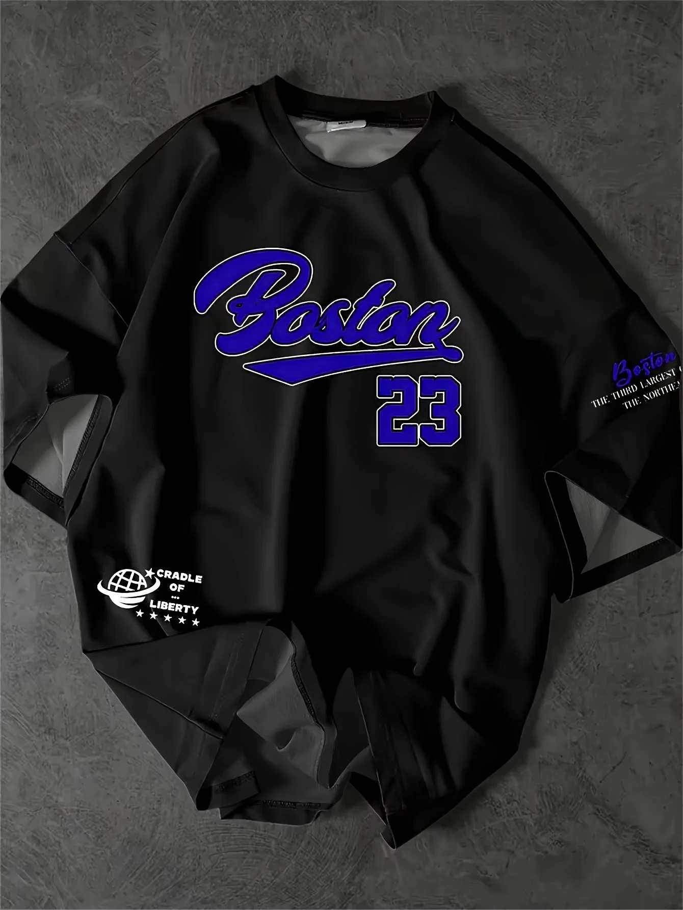 Boston 23 Camiseta gráfica informal para hombre, camiseta negra de manga corta con cuello redondo, ropa deportiva informal de ajuste cómodo, camiseta gráfica Boston