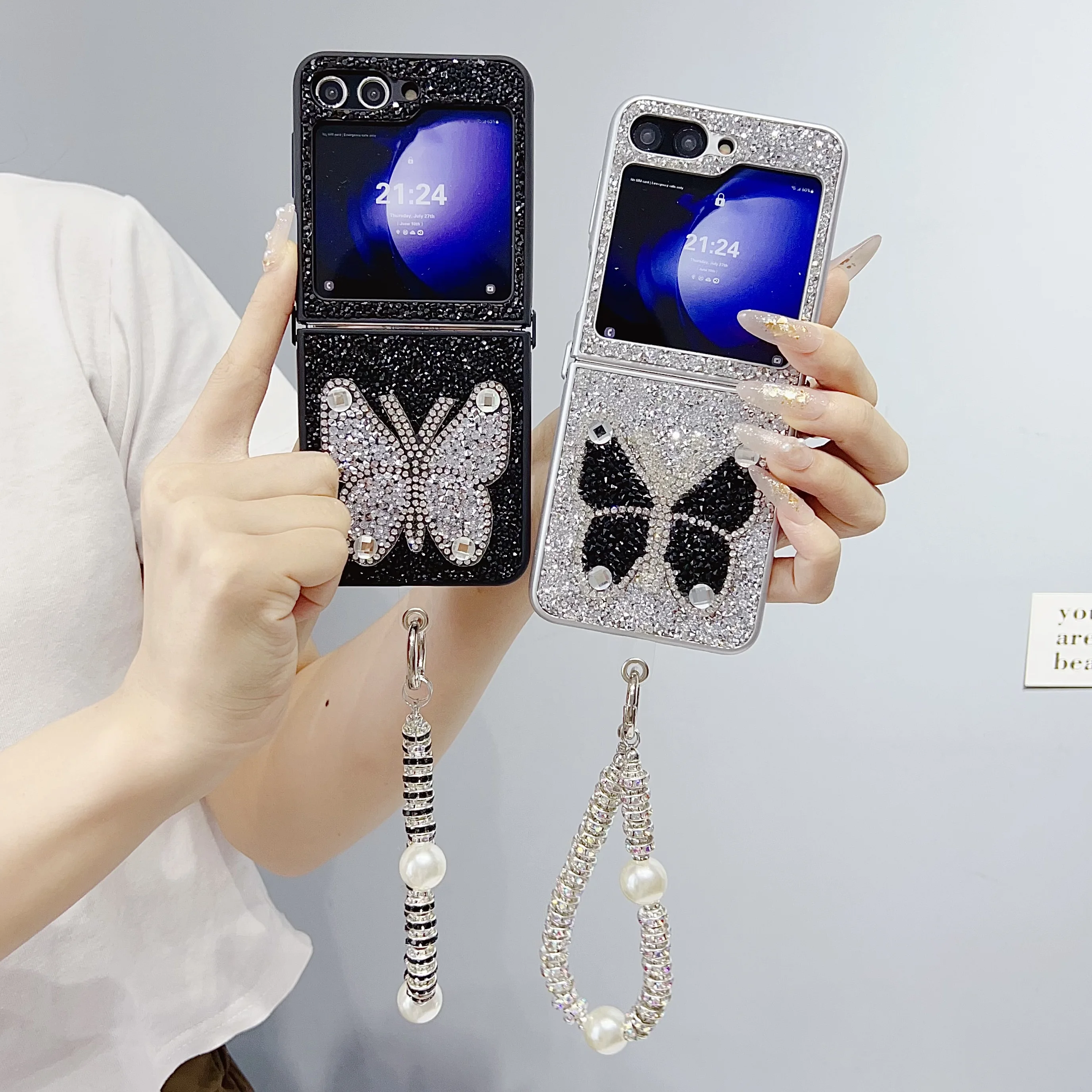 

Butterfly Lady Series Sparkling Diamond Fashionable Phone Case Suitable For Samsung Galaxy Z Flip 3 4 5 Anti Drop Phone Cover