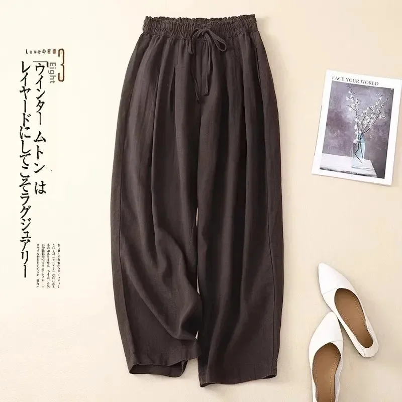 Women's High-waisted Cotton Linen Bell Bottoms Casual Straight-leg Pants Loose Fit Four Colors Slim Fit For Spring Summer 2024