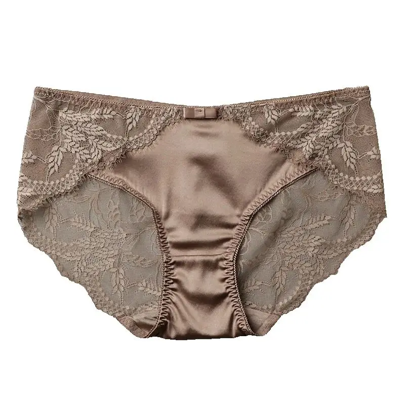 French lace breathable mulberry silk briefs wrap hip comfort natural satin silk Panty bow shorts for women