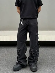 2024 Cyber Y2K Streetwear Black Multi Pockets Baggy Jeans Cargo Pants For Men Designer Clothes Straight Trousers Pantalon Homme