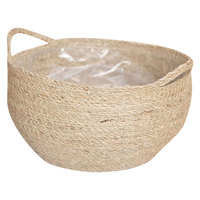 Woven Basket Rustic Handwoven Seagrass Flower Basket Dual Handle Portable Storage Basket for Home Office Wedding Decor