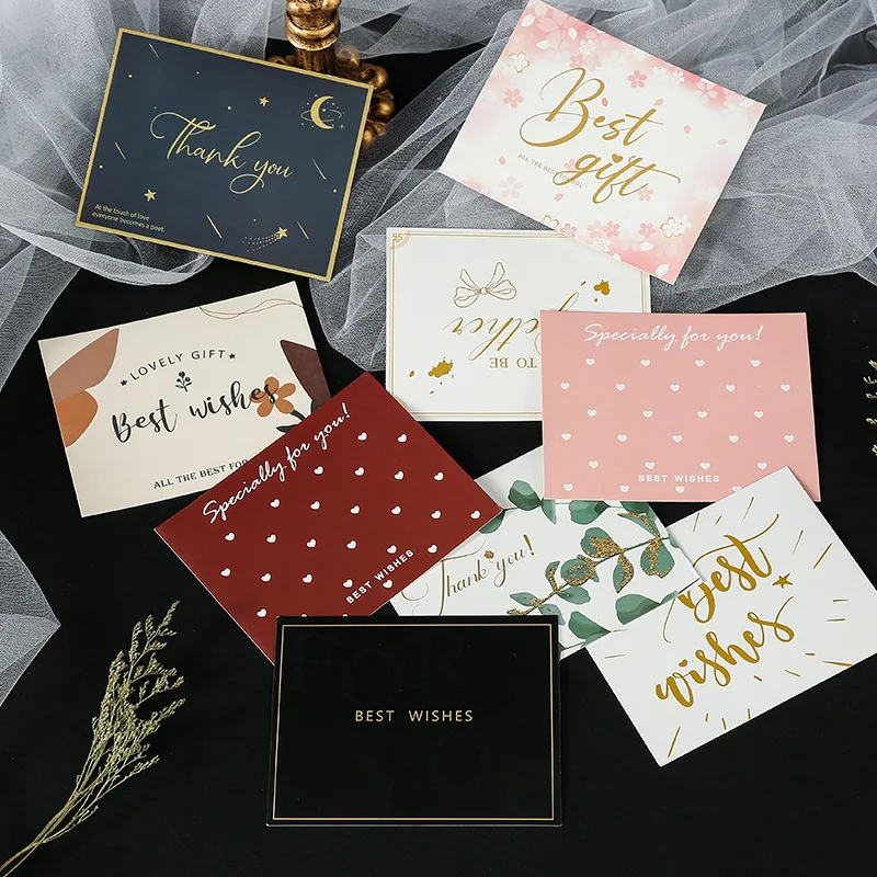 

10PCS Mix Designs Thank you Postcards Best wishes Folding card Gift message Card Birthday Wedding Greeting card For Flower Decor