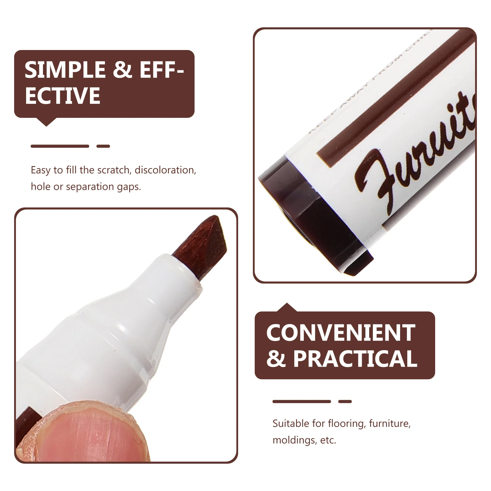 Juego de rotuladores de reparación de arañazos de madera, secado rápido, fuerte cobertura para molduras de muebles de suelo, herramientas de bricolaje para el hogar, 1 Juego