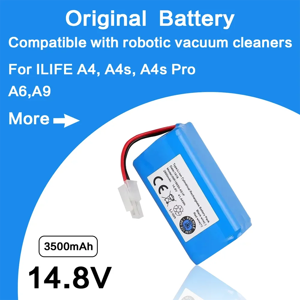 

14.4V/14.8V 3500mah 18650.00 Rechargeable Battery For ILIFE A4 A4s V7 A6 V7s Plus Robot Vacuum Cleaner ILife 4S1P Full Capacity