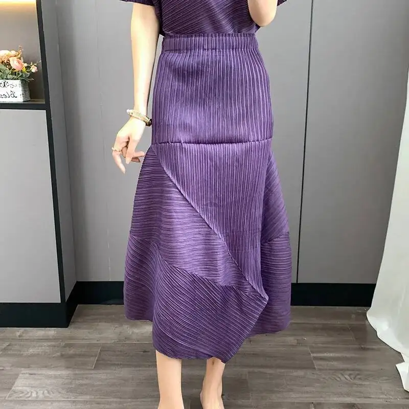 Design Niche Irregular Women's Pleated Skirt 2025 Autumn New Fashion Elastic High Waist Patchwork Chic Skirts 24OGM