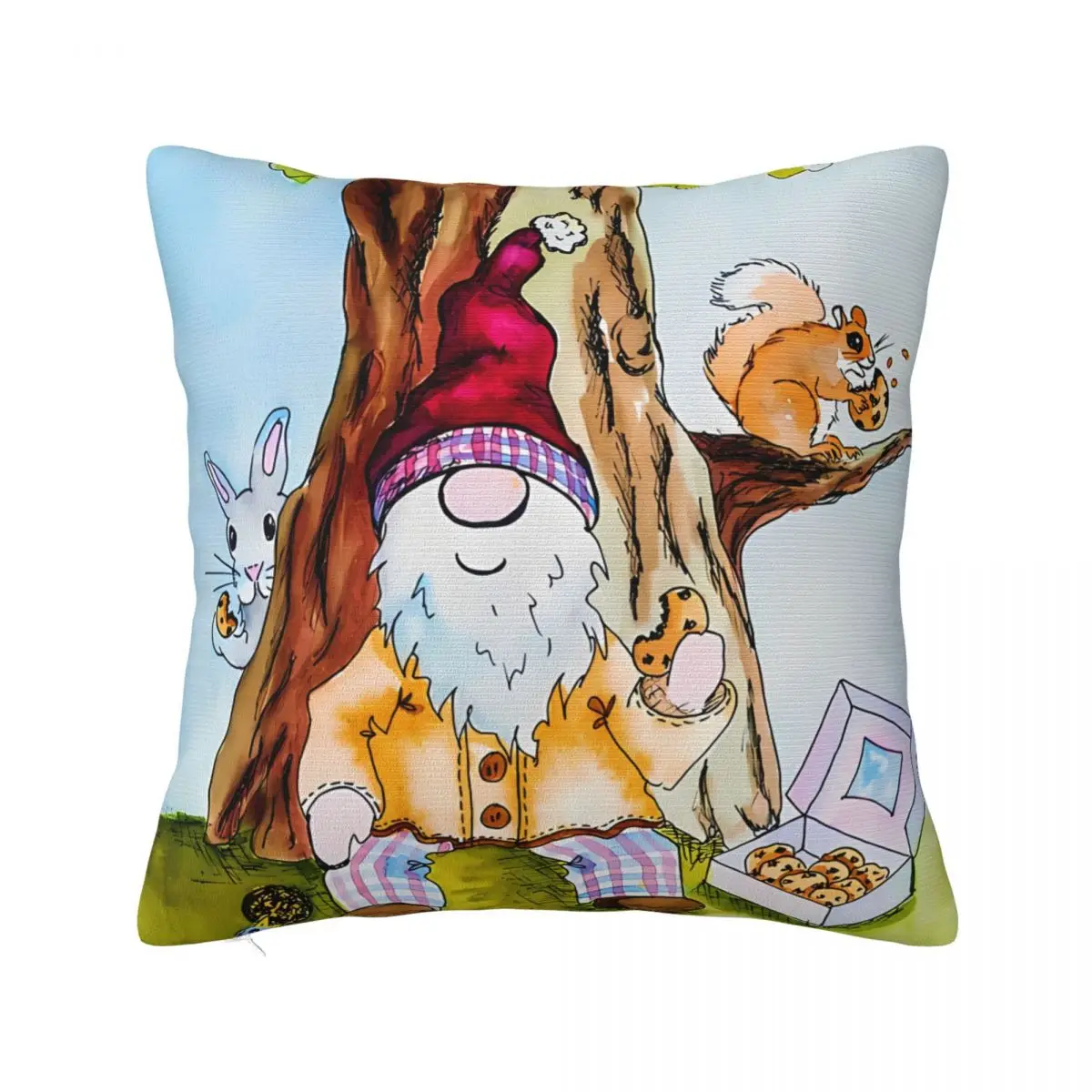 Gnome Sharing Cookies With Friends In The Forest Pillowcase Cushion For Sofa Coussin Covers Decorative