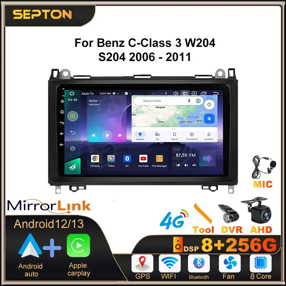 SEPTON Android 12 Autoradio GPS CarPlay per Mercedes Benz W169 W245 W639 W906 Sprinter B160 B170 B200 Vito Viano Wifi 8 + 128G