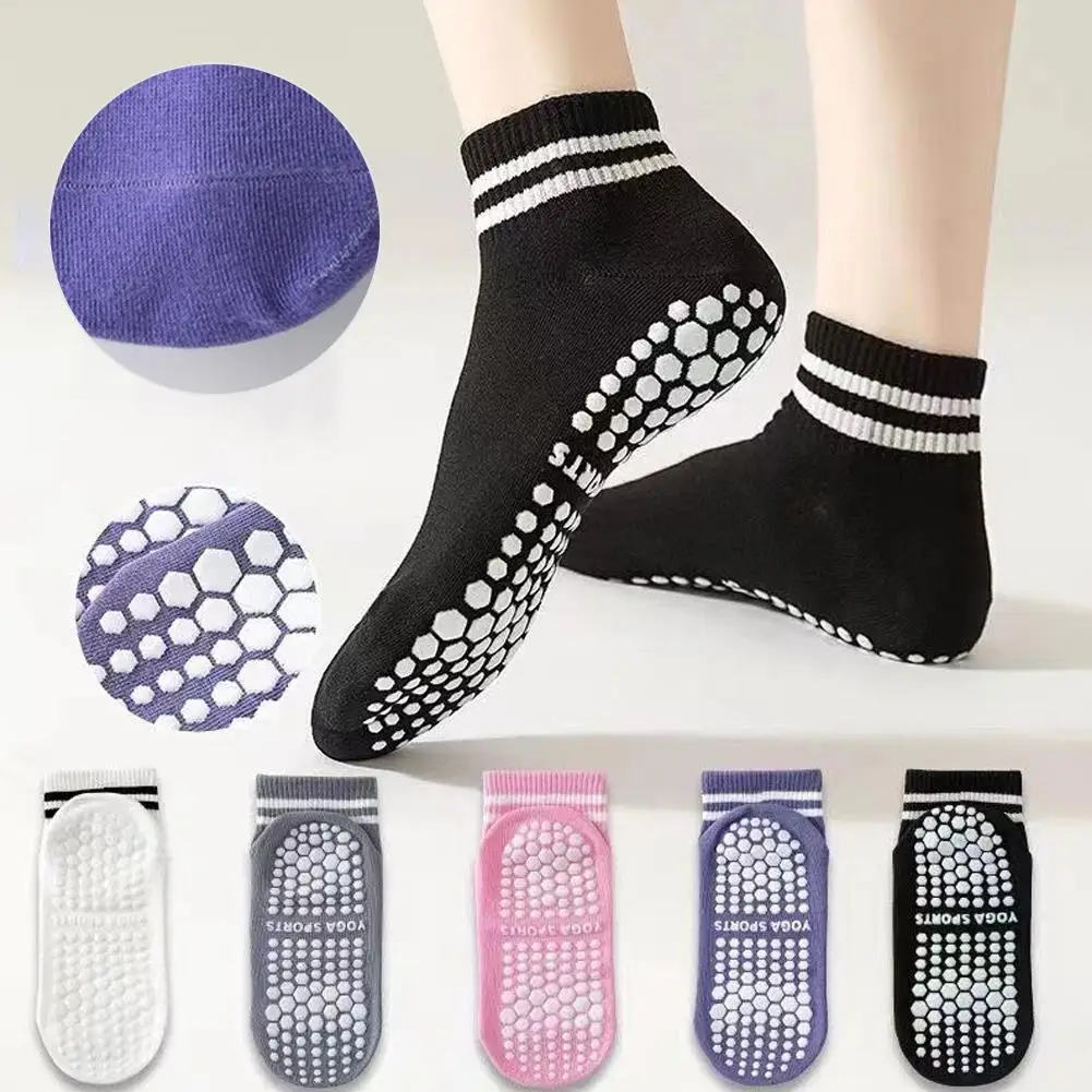 

1 пара носков для женщин, нескользящие носки для пилатеса, йоги с двойными полосками, мужские носки для тренировок, балета, спорта, фитнеса, спортивные носки