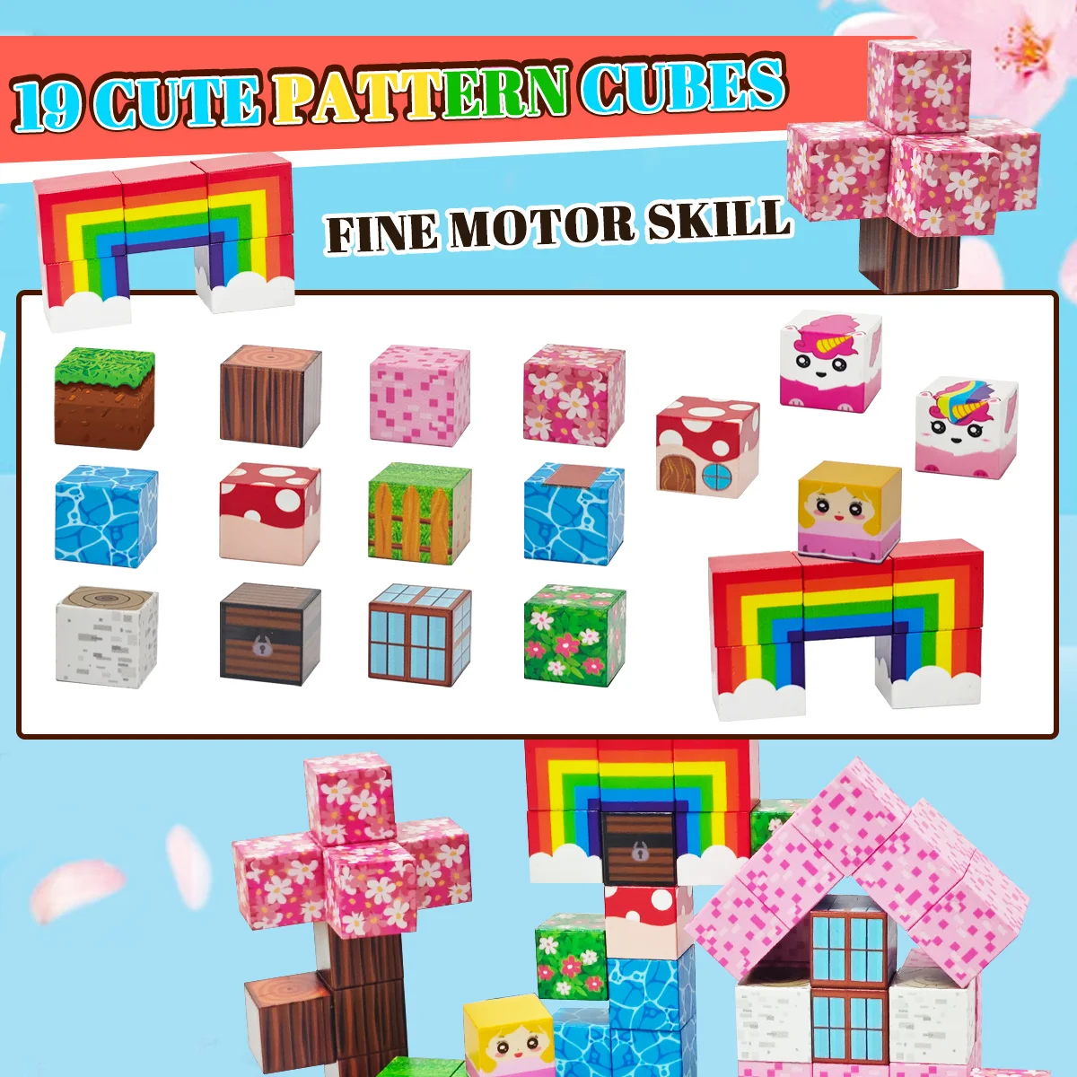 자석 블록, 무지개 유니콘 자석 큐브, 소녀와 소년을 위한 교육용 장난감, 이상적인 크리스마스 생일 선물