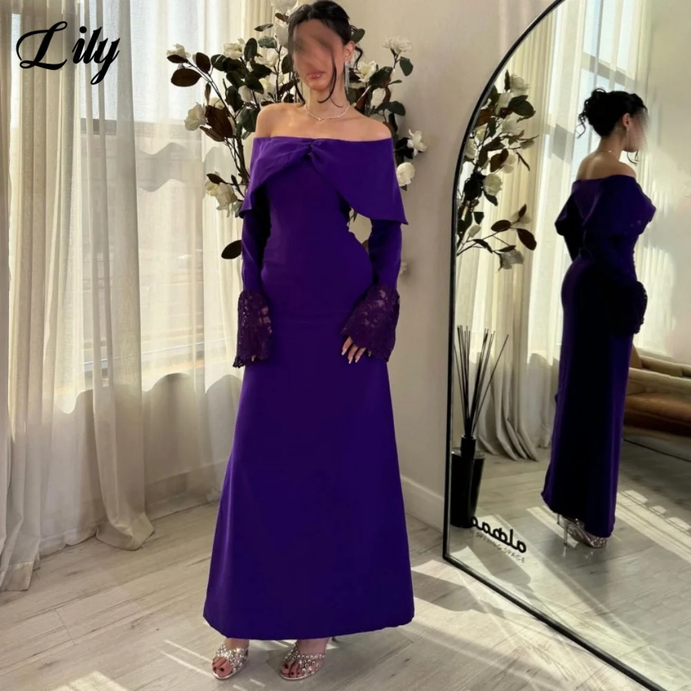 

Lily Purple Elegant Prom Gown Off the Shoulder Prom Dresses with Pleats Mermaid Evening Dresses for Woman robe de bal Customized