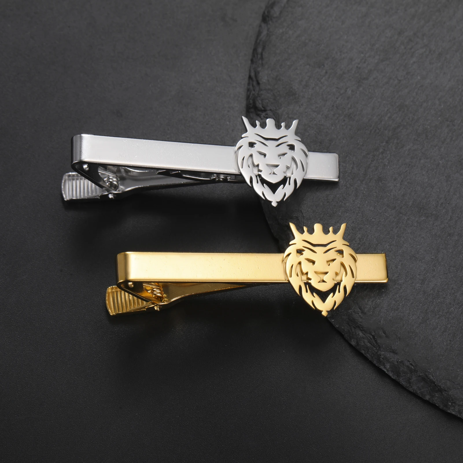 1PC Fashion Crown Lion Tie Clip Stainless Steel Jungle King Power Symbol Suit Shirt Tie Clip Men's Father's Day Gift