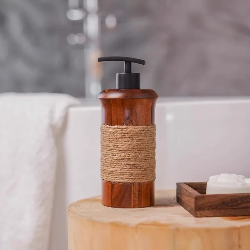 Hand Soap Dispenser,wood Pump Bottles, Refillable Empty Lotion Dispenser Liquid Container for Home Bathroom Hotel B & B Bar