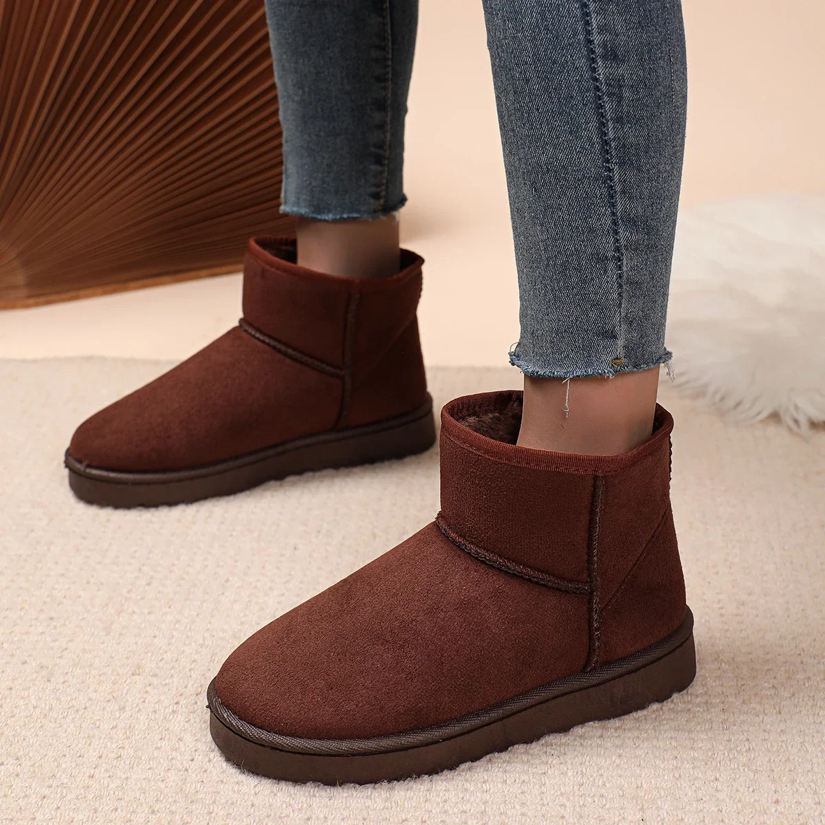 Modische/Sexy Rutschfeste Winterstiefel mit Flachem Schaft, Neue Runde Zehenpartie, Bequeme und Lässige Warme Schneestiefel für Damen – Detail 8