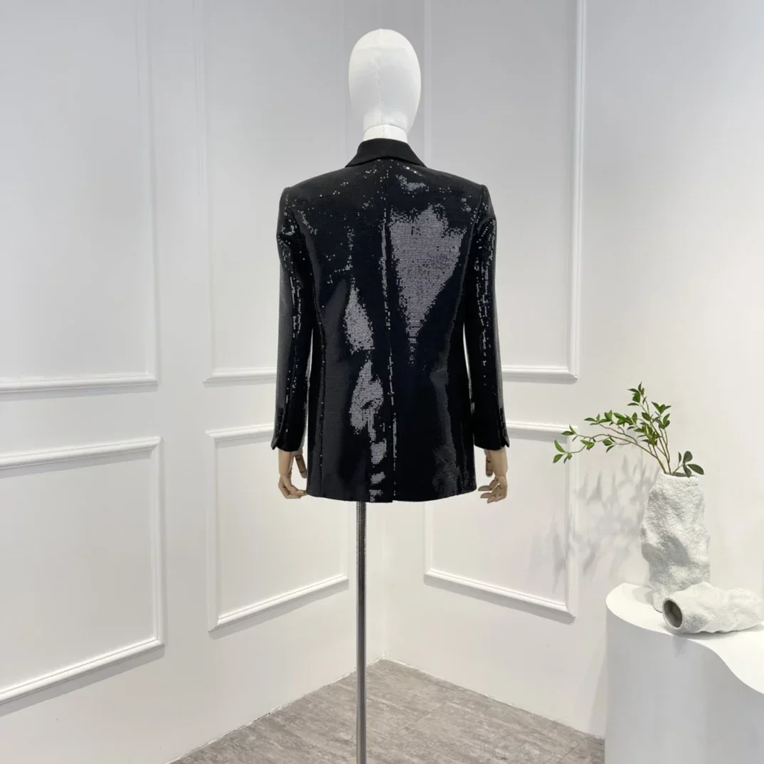 Black Sequined Blazer Women 2022 Autumn New Arrival High Street Fashion Style Unique Desginer Clothes