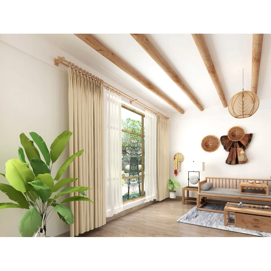 Natural Wooden Double Roman Rod Set/Curtain Rod,Surface Varnish Finish, Include Wood Rings,Accessories,Living Room,Bedroom,Villa