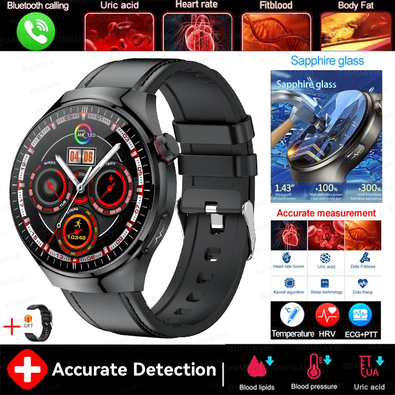 2025 New Blood Lipids Uric Acid Blood pressure Smart Watch Men ECG+PPG Fitness Tracker Clock Heart Rate Bluetooth call Smartwatc