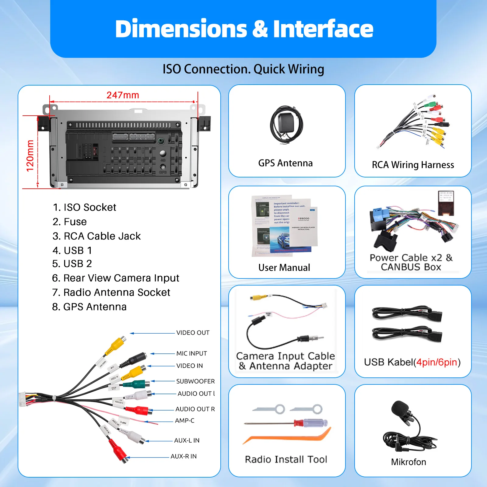 ESSGOO Drahtloses Apple Carplay Android Auto Autoradio für BMW E46 M3 318/320/325/330/335 Rover 75 Coupe Android 15 64 GB 2Din GPS – Detail 16