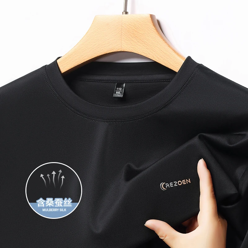 Kaos Lengan Panjang Sutra Mulberry Berkualitas Tinggi untuk Pria, Kaos Leher Bulat 2025 Musim Gugur, Tahan Kerut dan Bebas Setrika, Atasan Dasar