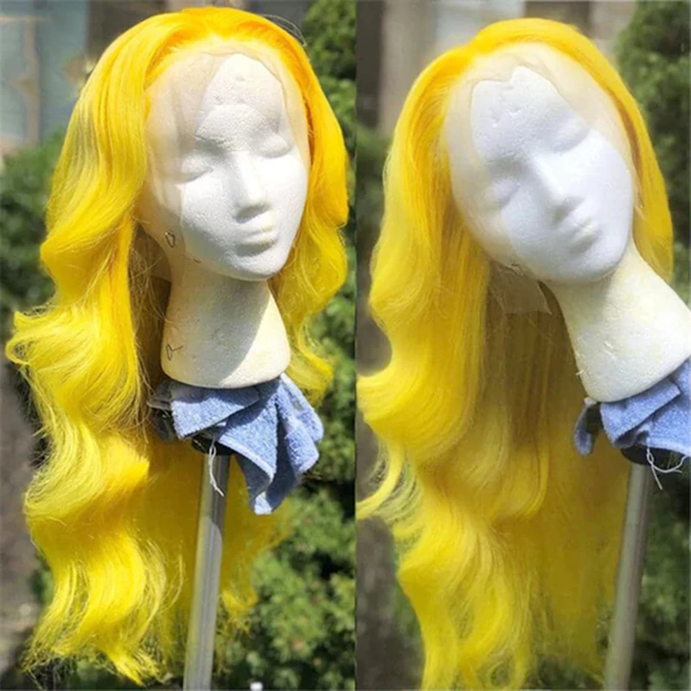 Webster Synthetic Lace Front Wigs For Women Long Body Wave Synthetic Hair Glueless Heat Resistant Fiber Hair Free Part Yellow