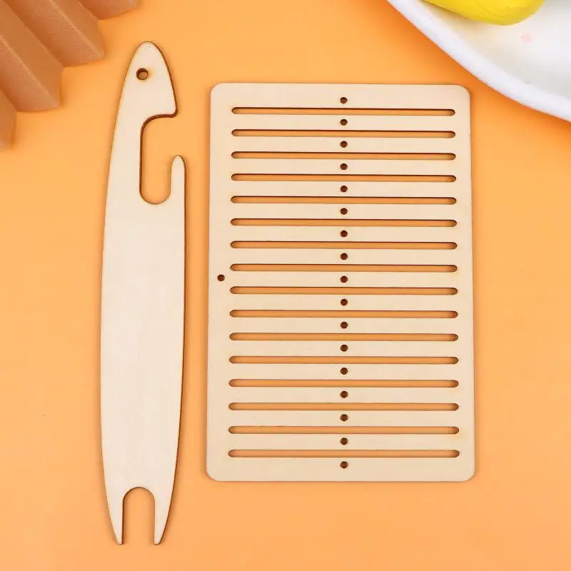 New 2Pcs Set Wooden Weaving Loom and Shuttle Tools High Quality Belt Making Kit for Handmade Weaving Projects