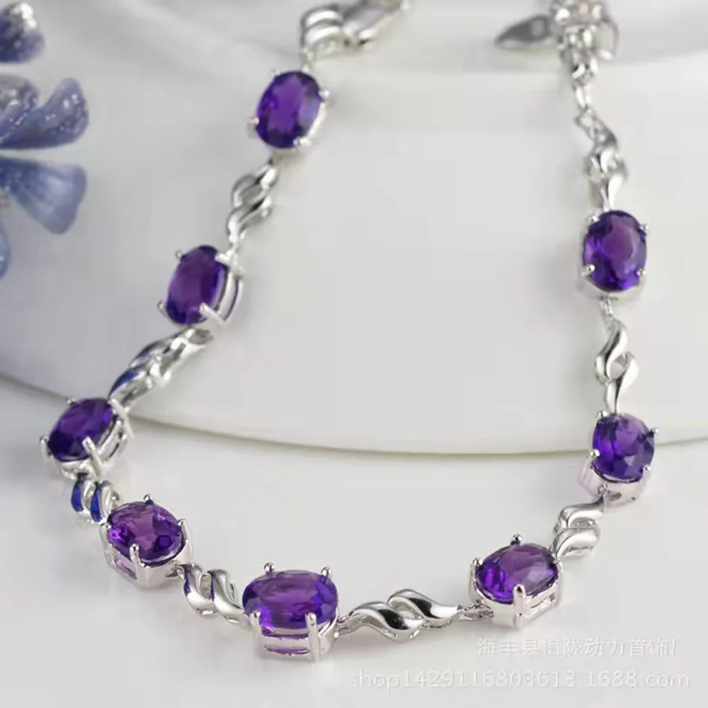 925 Sterling Silver Bracelet Purple Crystal Jewelry Bracelet For Women Jewelry Gift 20cm