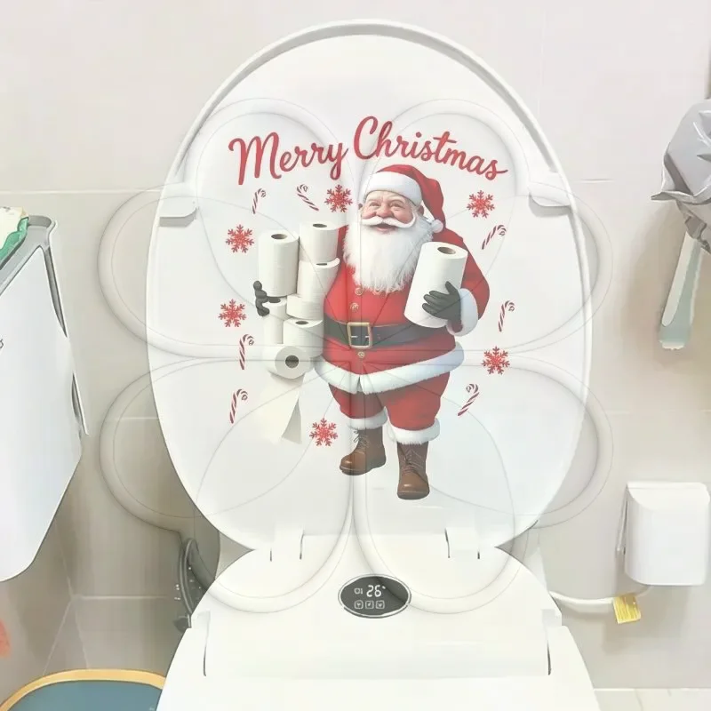 Funny Santa Toilet Lid Sticker Self-Adhesive Waterproof Easy Clean Decal for Xmas Bathroom Home Decoration