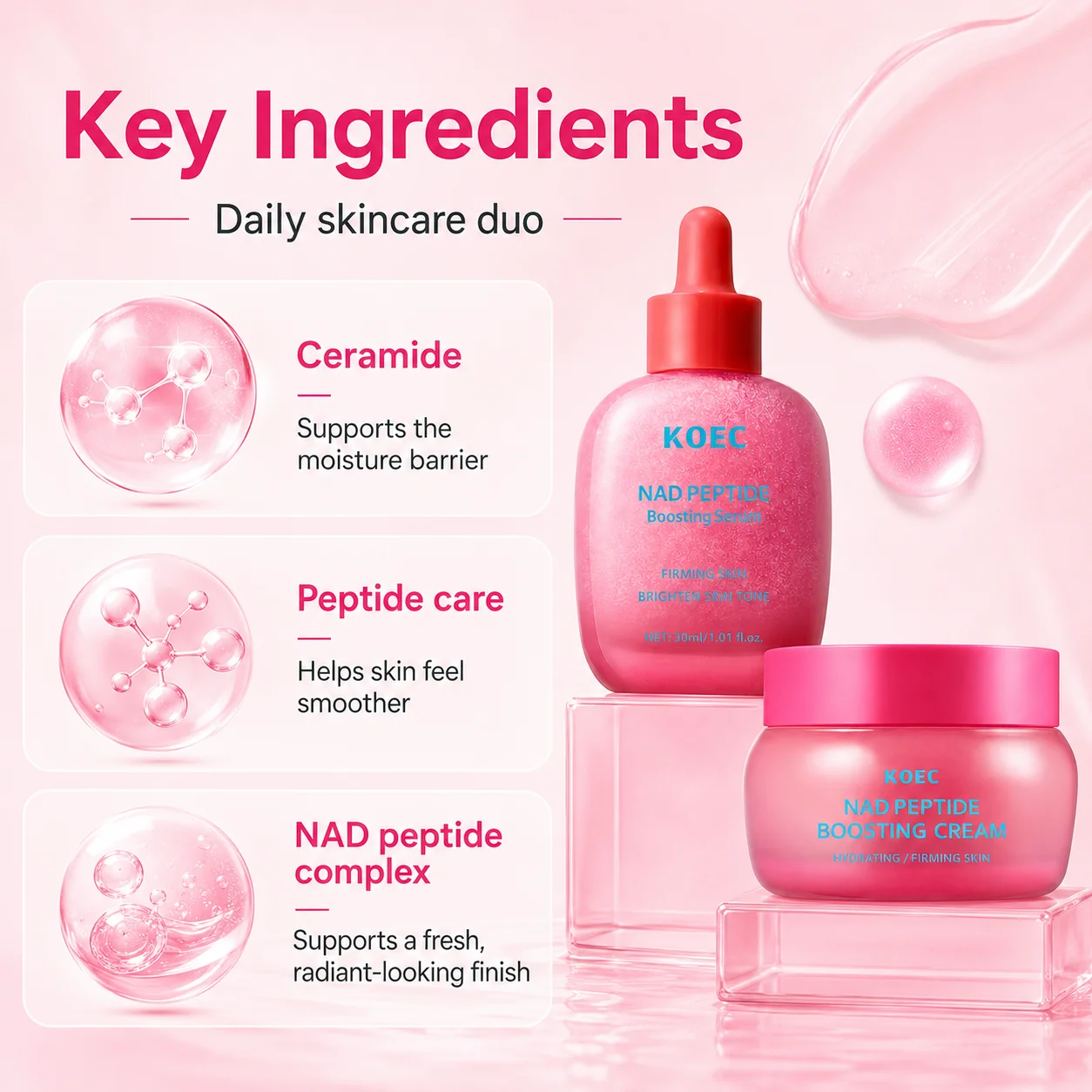 NAD Peptide Boosting Skincare, Face Cream & Face Serum to Improve Uneven Skin Tone & Suitable for All Skin Types, With NAD & Ceramide, Revitalizing & Plumping for a Clear & Glowing Complexion