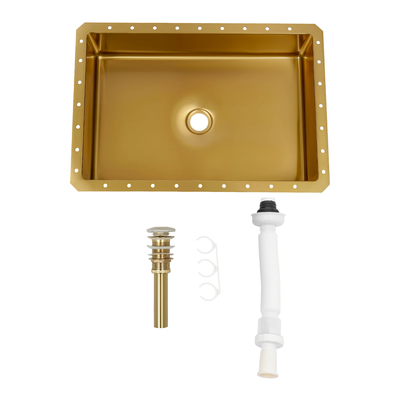 ステンレススチールゴールドキッチンシンク、シングル長方形ゴールデンシンク、容量約23L、ゴールデン洗面器21.65*14.96*5.31インチ