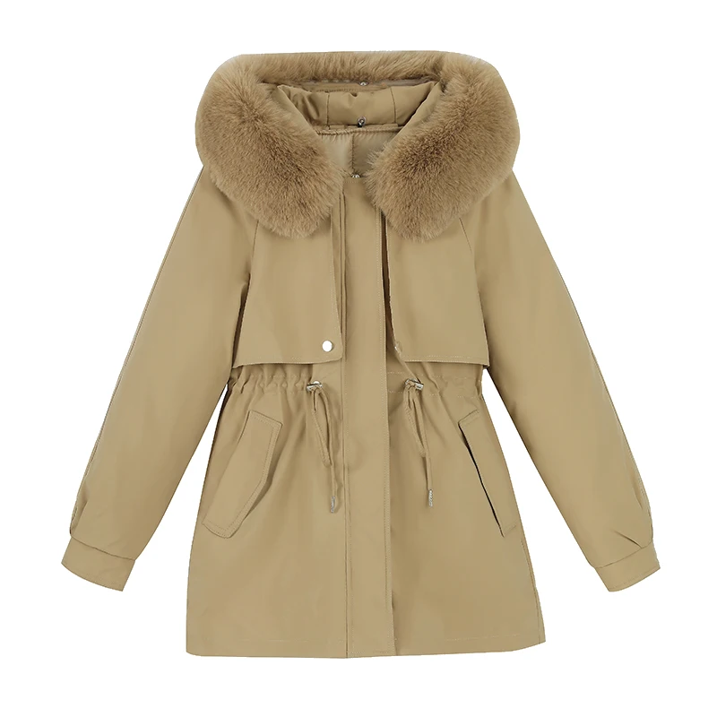 2025 Winter Women's Parka Coat Detachable Inner  Short Style Large Fur Collar Unisex Commute Korean Style Thickened Cotton