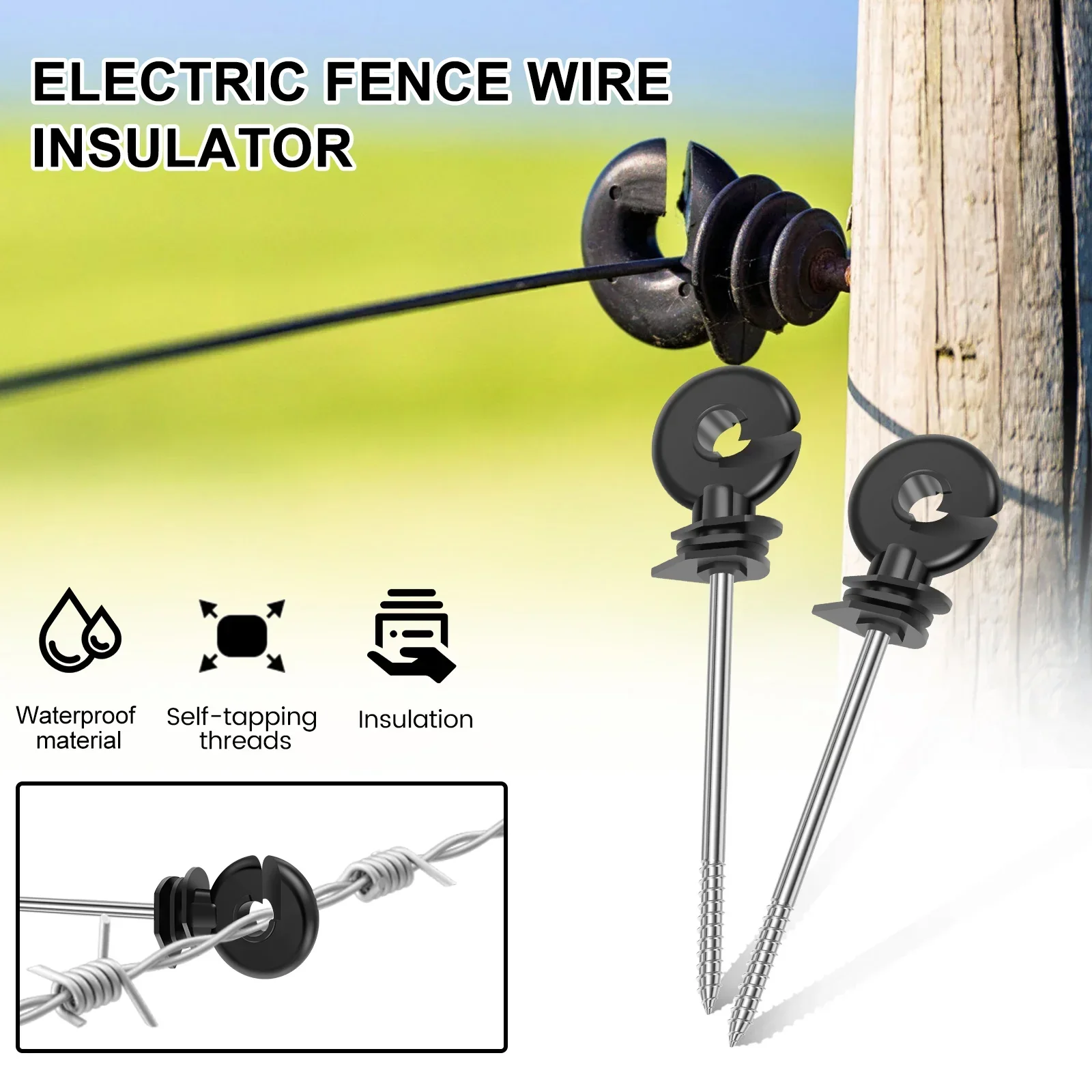 50Pcs Self Tapping Wood Post Insulators Electric Fence Insulators Versatile Temperature Resistant Fence Post Insulator for Farm