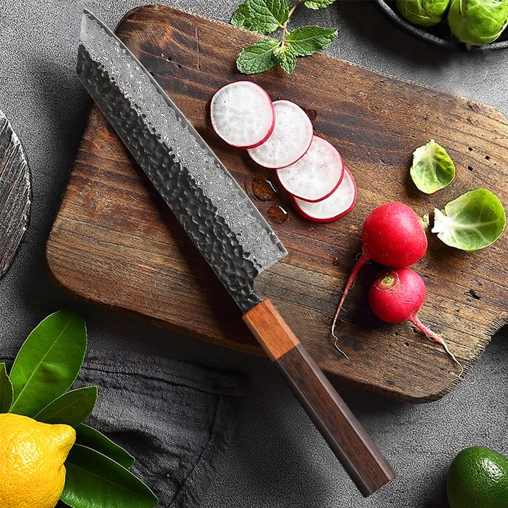 TURWHO 8.2-inch Japanese Hand Forged Kiritsuke Knife Damascus Steel Kitchen Chef Knives Sharp Professional Cleaver Cooking Tools