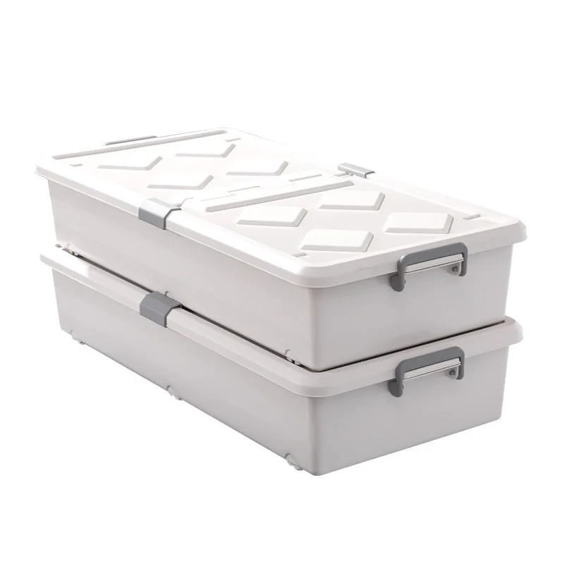 King Bed Bottom Storage Box with Rollers: Clothing Organizer Flat Pack Under Bed Makeup Organizer Space Saver.