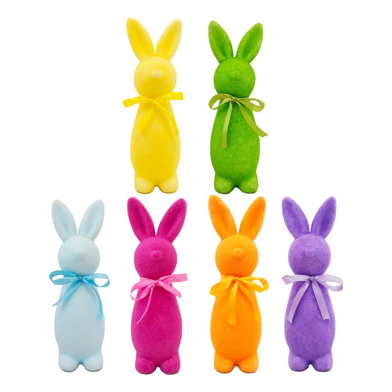 Flocked Easter Bunny Figurine Rabbit Statue Easter Decoration Foam Cute Tabletop Ornament for Home Garden Indoor Patio Shelf