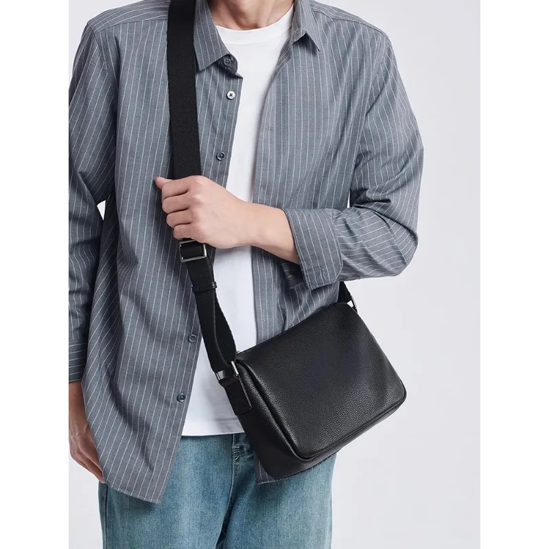 BJIAX Leather Men Single Shoulder Crossbody Bag Simple Commuting Soft Cowhide Small Bag Men Advanced Sense New Layer Cowhide Bag