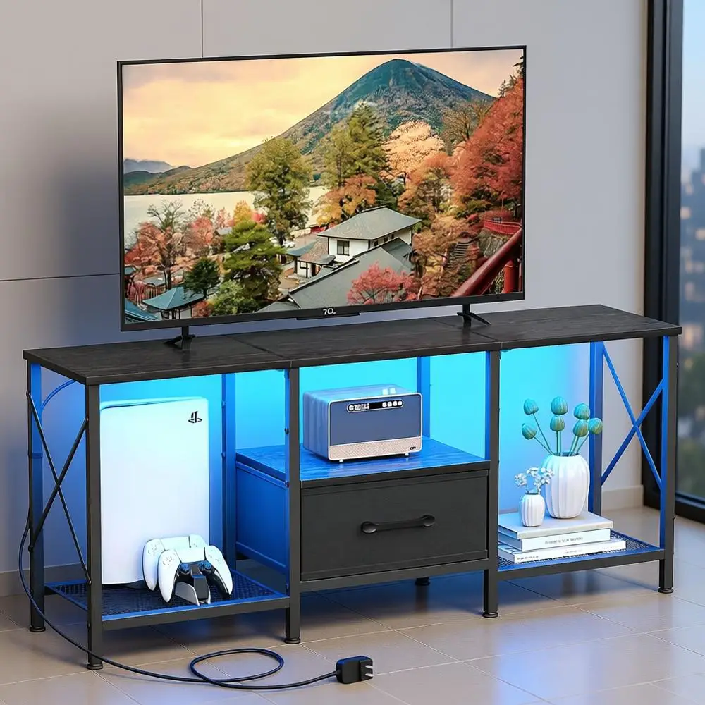 

Развлекательный центр в индустриальном стиле с тканевыми ящиками для телевизоров диагональю 50-55 дюймов и мебели для гостиной с открытыми полками