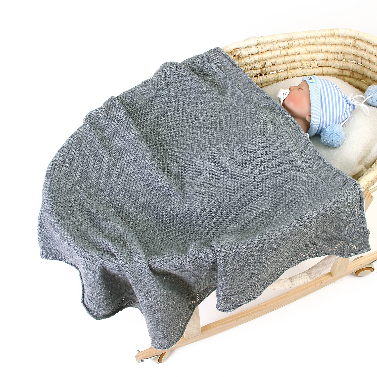 Baby Knitted Blankets with Bunny Sleeping Toys Soft Swaddle For Newborn Cute Rabbit Cartoon Plaid Infant Gifts Toddler Bedding S