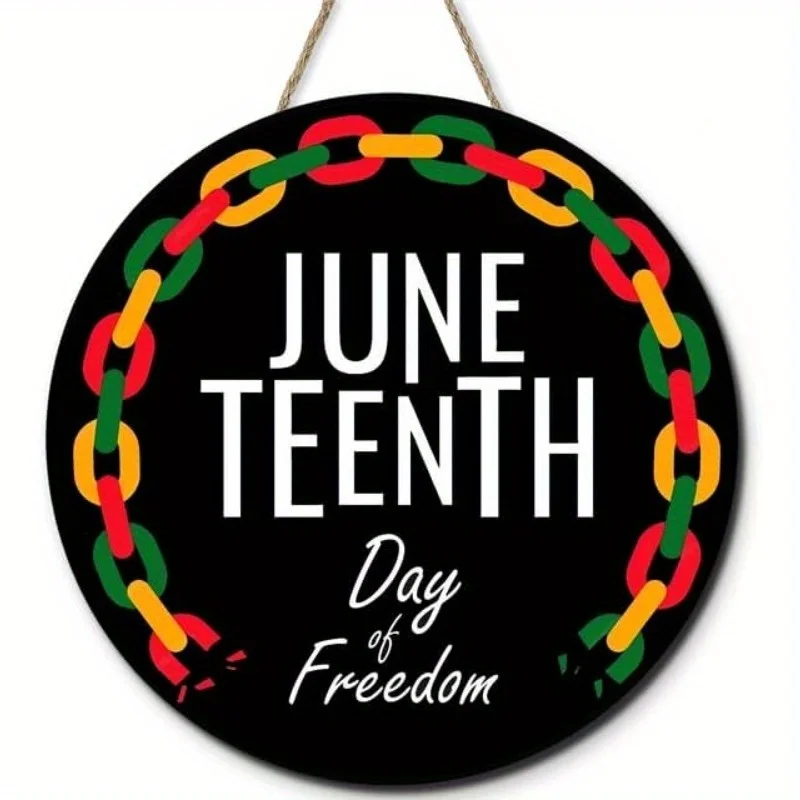 Rustic Funny Decor Juneteenth Day of Freedom Sign for Front Door Round Wood Wreaths Wall Hanging Outdoor Door Hanger