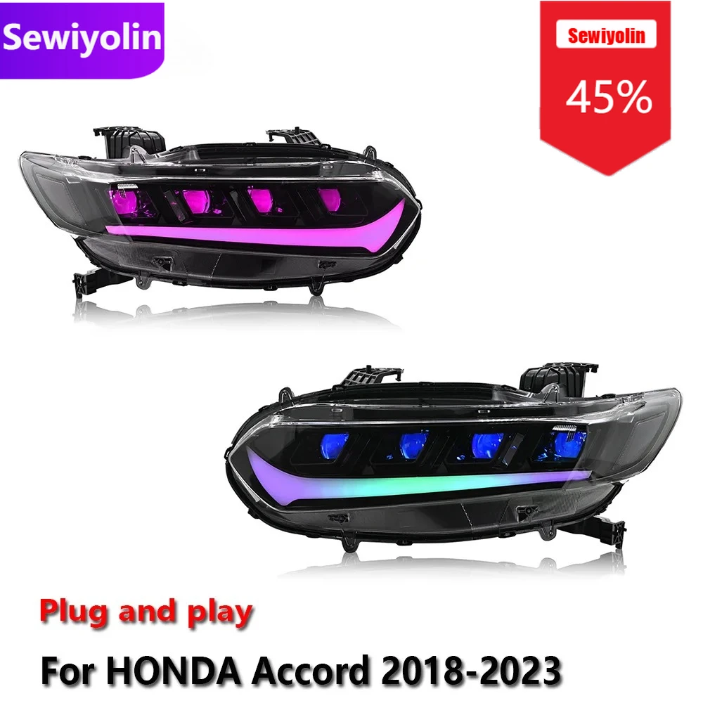 

Автомобильные светодиодные фары DRL в сборе для HONDA Accord 2018-2023, противотуманные фары DRL, стоп-сигнал поворота, лампа Plug and Play