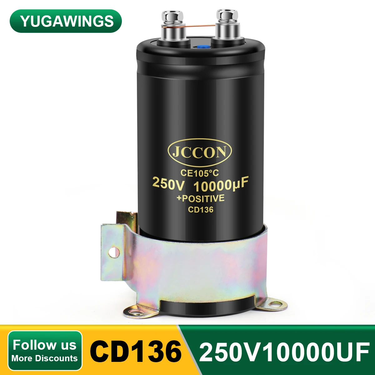 250V10000UF 63.5x130 MFD Aluminum Screw Audio Filtering Electrolytic Capacitor 105℃ JCCON CD136 Bolt Capacitors 10000UF