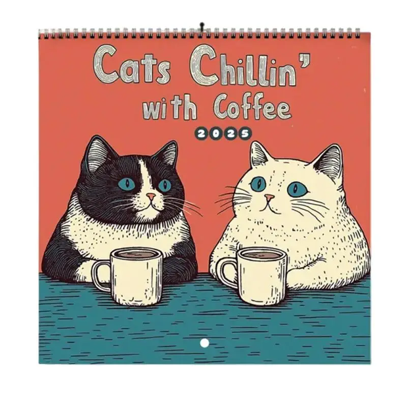 Cute Cat Calendar 2025 Coffee Themed Monthly Wall Calendar Cat Cafe Calendar Wall Calendar 2025 Monthly Weekly Planner Calendar