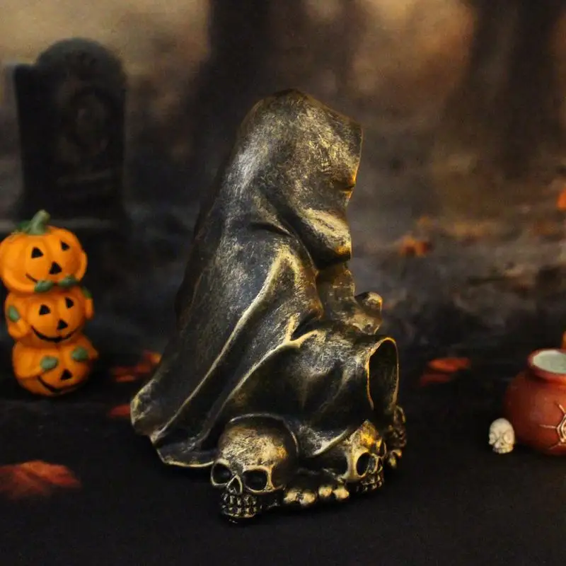 Grim Death Ghost Sculpture Robe Grim Reaper Statue Gothic Spooky Decor Grim Death Ghost Sculpture Scary Horror Figurines For