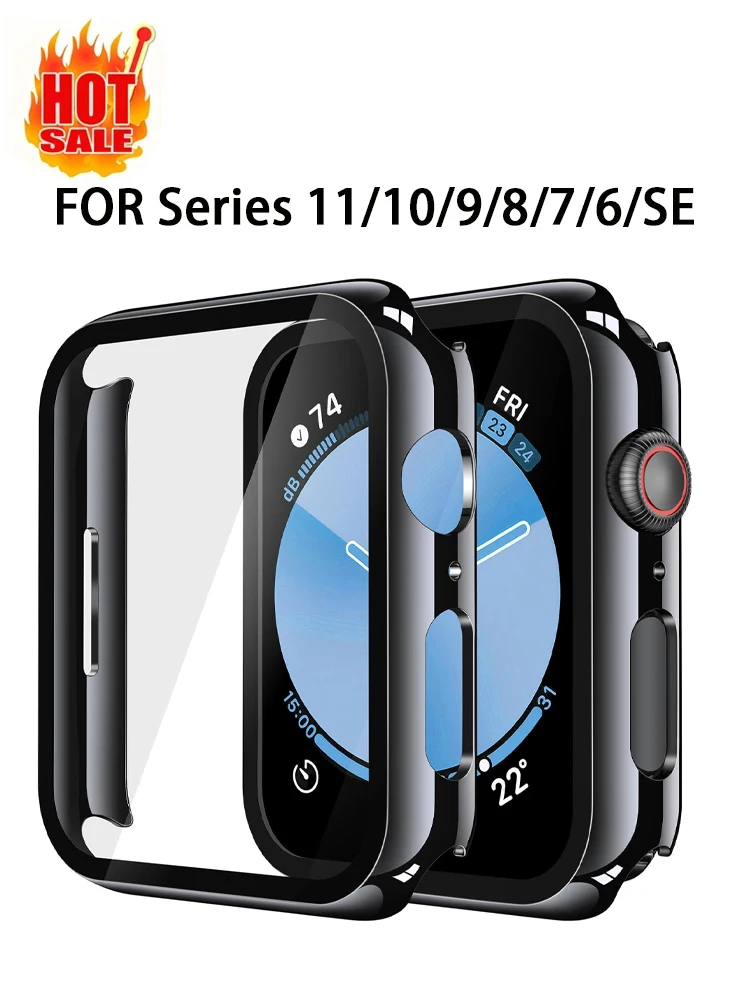 Cover For Apple Watch Case 44mm 45mm 40-42-38-41mm Hard PC Plated Bumper Tempered Glass Screen Protector Series 9-8 7 6 5 4 SE