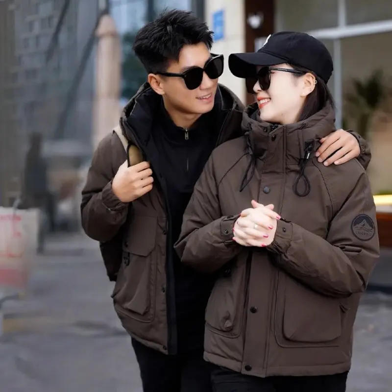 

Winter Thickened Hooded down Jacket Couples Style Women's Warm Outerwear Short Fashion Urban Daily Wear Non-Removable Hat