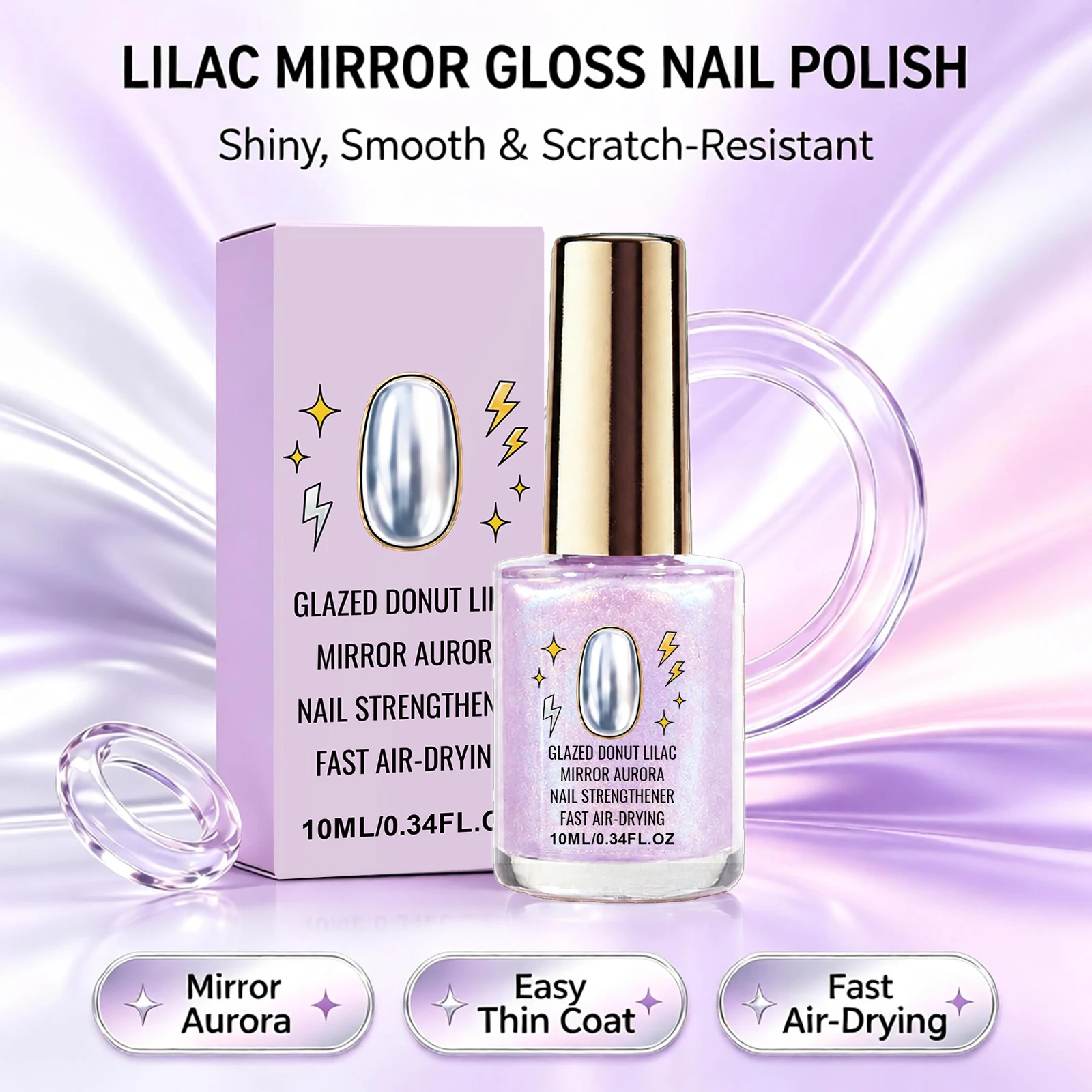 High Gloss Light Purple Nail Polish Fast Air‑dry Smooth Thin Coat Scratch Resistant DIY Mirror Aurora Lilac Nail Art 10ml