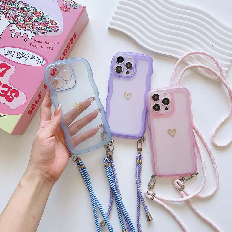 Crossbody Lanyard Necklace Phone Case for iPhone 16 Pro Max 15 Plus 14 13 12 Mini 11 Pro Max X XR XS Max 7 8 Plus Soft Cover